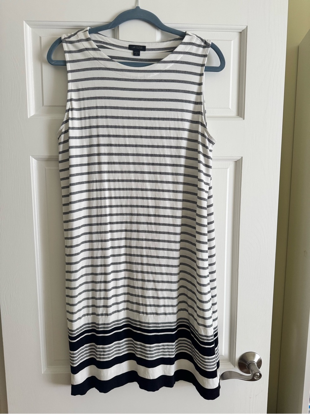 J. Jill Sleeveless Striped Knit Dress in White and Navy